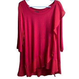 Lane Bryant 3/4 Sleeve Red Ruffle Knit Blouse Top Size 18/20